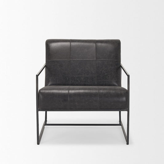 Mercana - Stratton Gunmetal w/ Genuine Aged Black Leather Upholstered Accent Chair - 70868 view 2