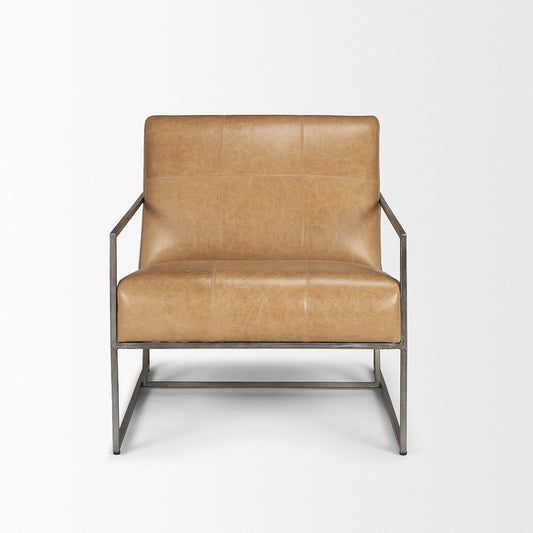 Mercana - Stratton Gunmetal w/ Genuine Brown Leather Upholstered Accent Chair - 70869 view 2