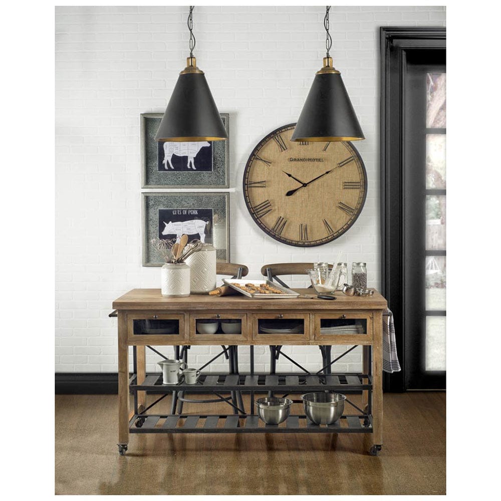 Mercana - Stuart I Brown Solid Wood Top Two-Tier Black Metal Rolling Kitchen Island - 67103 view 13