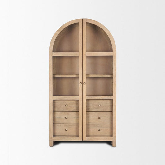 Mercana - Suri Light Brown Wood W/Glass Doors Arched Curio Cabinet - 70825 view 2