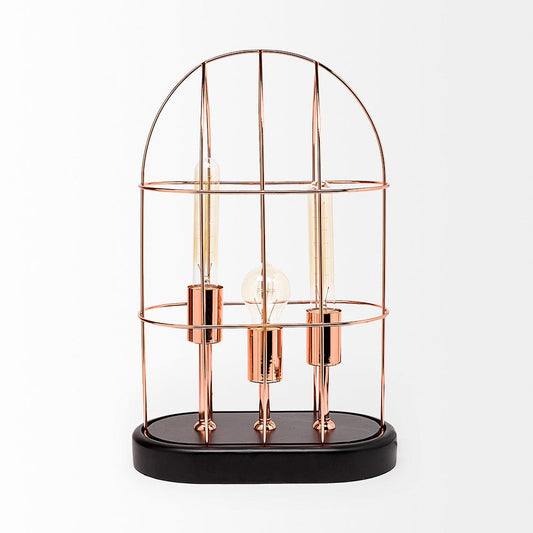 Mercana - Sutton 19.3"H Rose-Gold Metal Cylindrical Cage Three Bulb Table Lamp - 65289_CLOSEOUT view 2