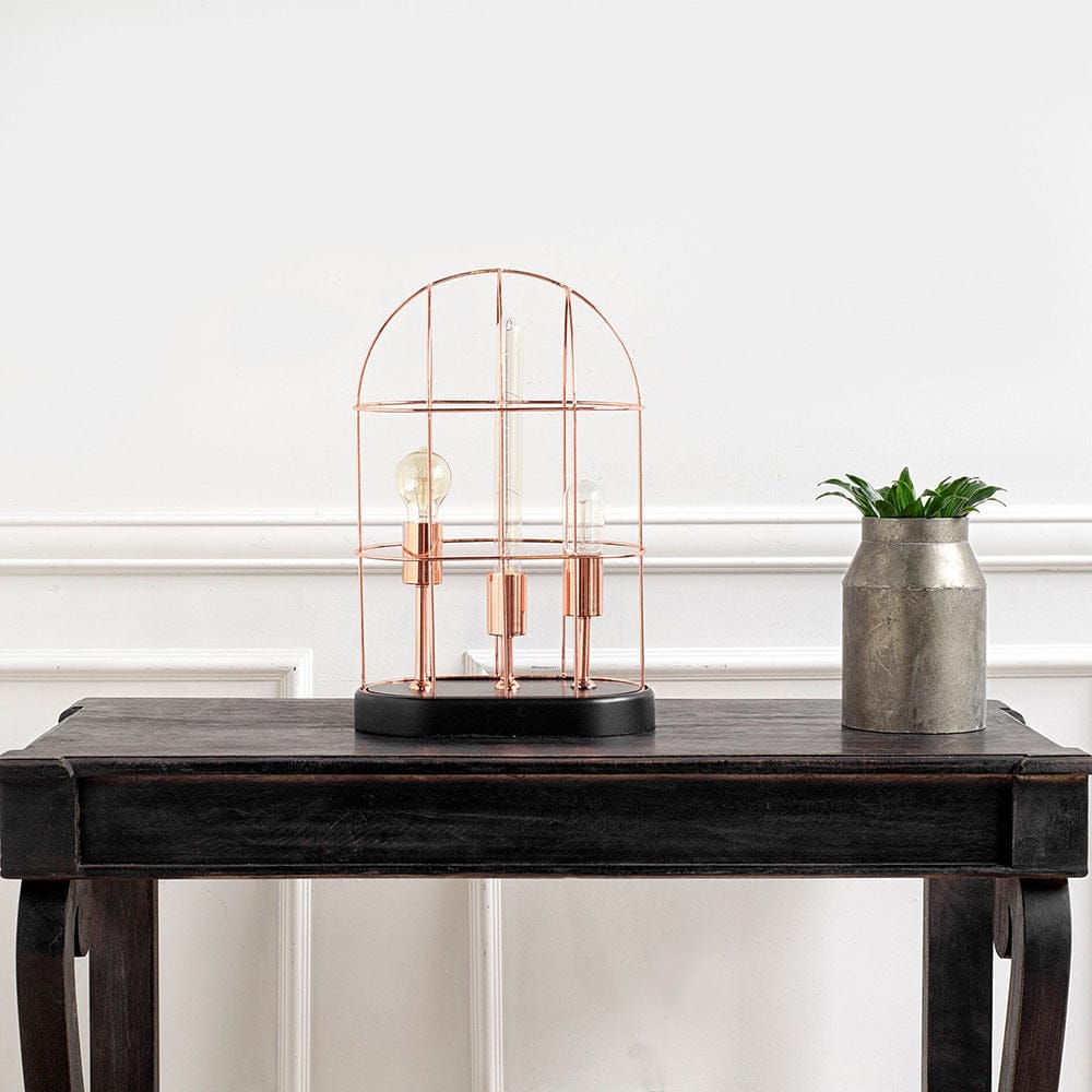 Mercana - Sutton 19.3"H Rose-Gold Metal Cylindrical Cage Three Bulb Table Lamp - 65289_CLOSEOUT view 8