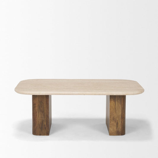 Mercana - Symona Travertine and Mango Wood Rectangle Coffee Table - 70880-AB view 2