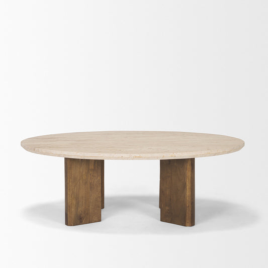 Mercana - Syona Travertine + Mango Wood leg Oval Coffee table - 70879-AB view 2