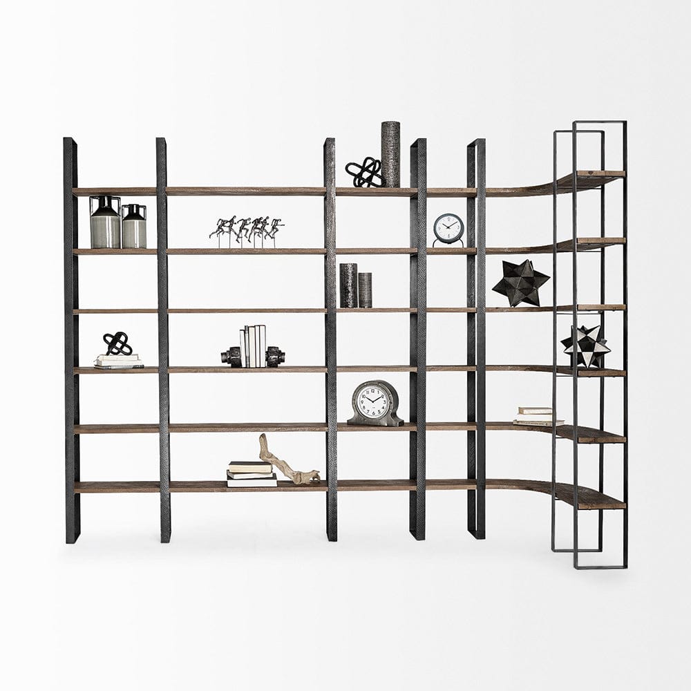 Mercana - Taunton II 80L x 10.5W x 90H Dark Brown Wood And Black Iron Six Shelving Unit - 50367-AB view 11