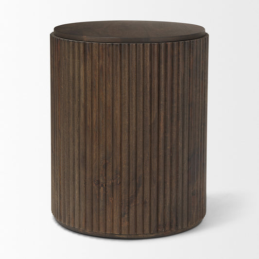 Mercana - Terra 18L x 18W x 22H Dark Brown Wood Fluted Round Side Table - 69881 view 2