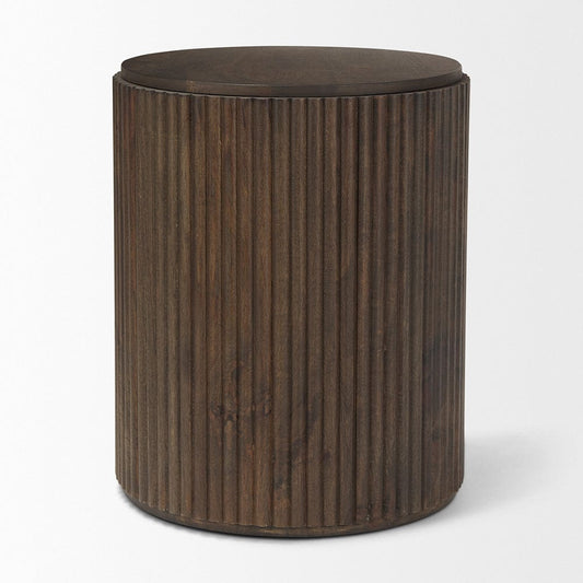Mercana - Terra 18L x 18W x 22H Dark Brown Wood Fluted Round Side Table - 69881 view 2