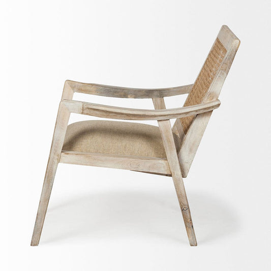 Mercana - Teryn Cream Linen Seat And Natural Wooden Base w/ Mesh Back Accent Chair - 67833 view 2