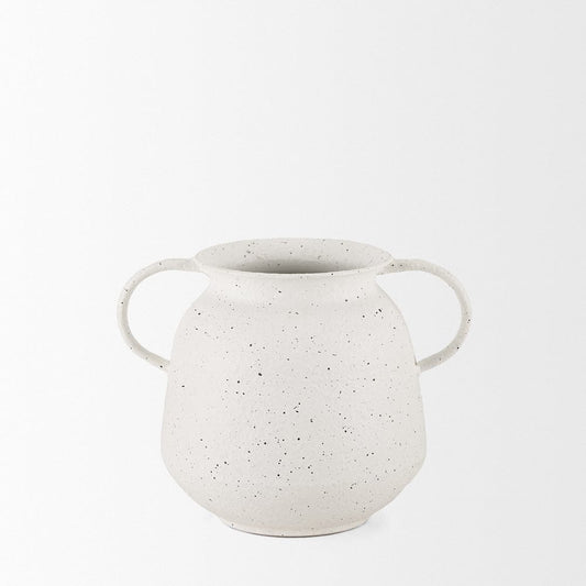 Mercana - Treva Small White w/ Black Speckles Metal Vase - 70959 view 2