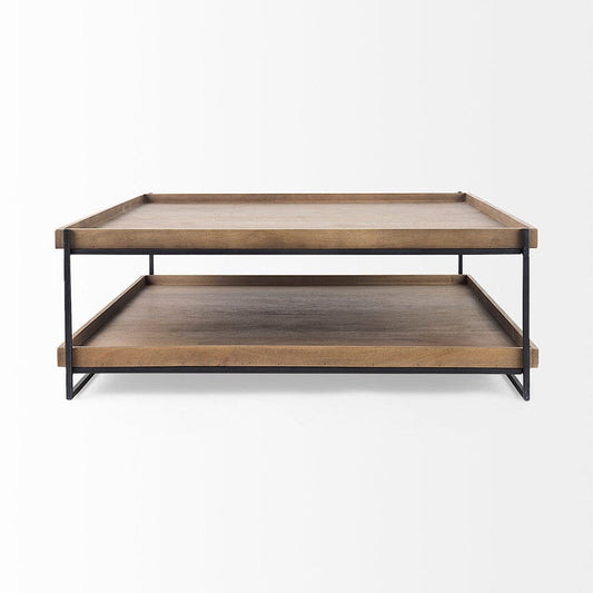 Mercana - Trey 48x46 Rectangular Brown Solid Wood Top Table Black Metal Frame Two-Tier Coffee Table - 68218 view 2