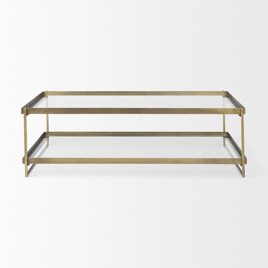 Mercana - Trey 56.0L x 32.0W x 17.0H Gold Metal W/Glass Coffee table - 69783 view 2