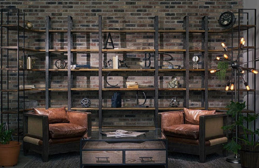 Mercana - Turner I 37L x 10.5W x 90H Curved Brown Wood and Black Iron Six Shelving Unit - 50241-AB view 2