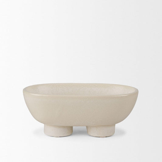 Mercana - Tyren Cream Glazed Decorative Oblong Ceramic Bowl - 70978 view 2