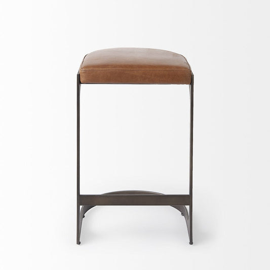 Mercana - Tyson 17L x 18W x 28H Brown Leather W/ Metal Frame Counter Stool - 69267 view 2