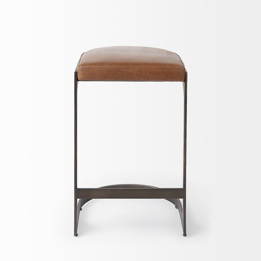Mercana - Tyson 17L x 18W x 28H Brown Leather W/ Metal Frame Counter Stool - 69267 view 2