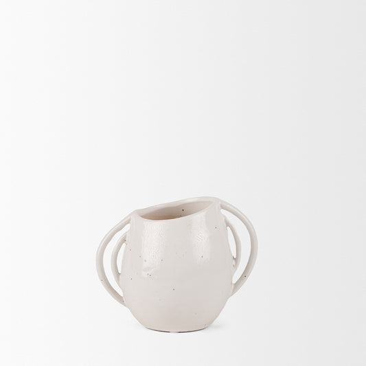 Mercana - Urvi Short Off White Speckled Asymmetrical Ceramic Vase - 70984 view 2