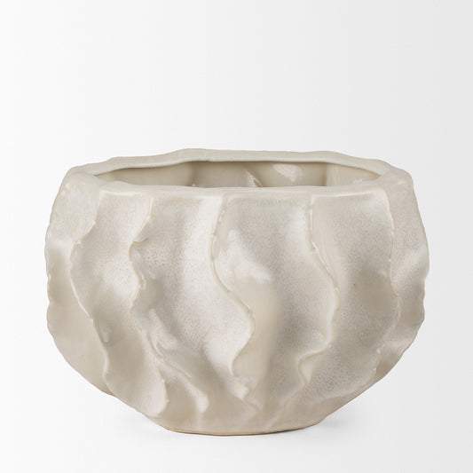 Mercana - Vahn Sculptural Cream Glazed Decorative Ceramic Bowl - 70983 view 2
