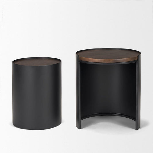 Mercana - Varden Matte Black Metal w/ Dark Brown Wood Top Nesting Accent Tables - 71054 view 2