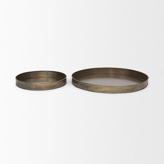 Mercana - Varun Round Antiqued Brass Metal Tray (Set of 2) - 70517 view 2