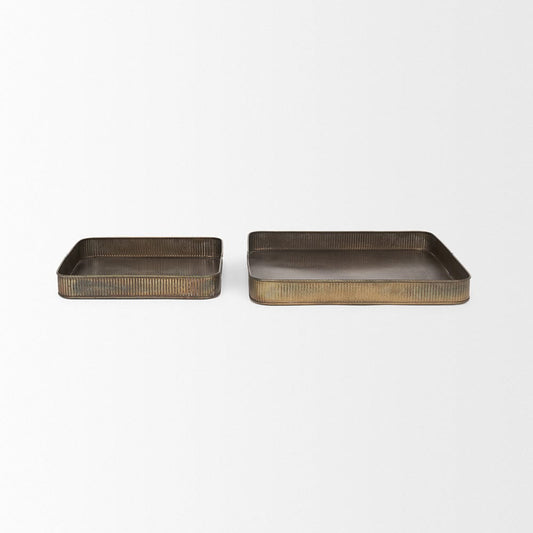 Mercana - Varun Square Antiqued Brass Metal Tray (Set of 2) - 70516 view 2