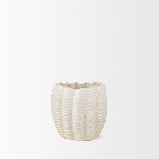 Mercana - Velia Short Seashell Sculptural Cream Glazed Ceramic Vase - 70987 view 2