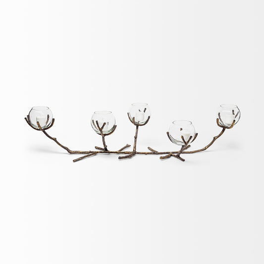 Mercana - Vine II Distressed Gold Metal Creeper Five Candle Table Candle Holder - 68416 view 2
