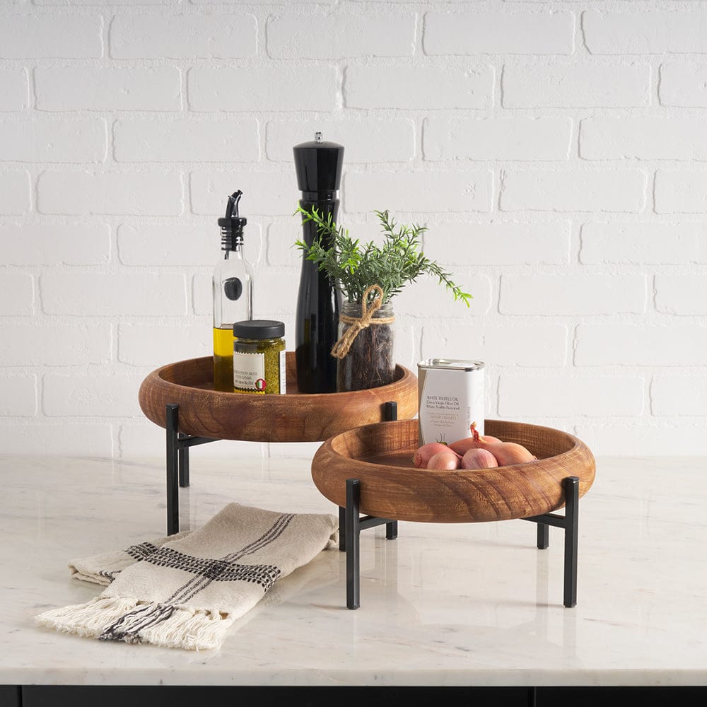 Mercana - Wally Round Medium Brown Wood w/ Matte Black Metal Stand Trays - 71047 view 8