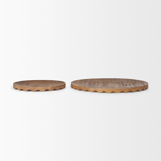Mercana - Waverly Round Light Brown Wood Scalloped Edged Trays - 70929 view 2