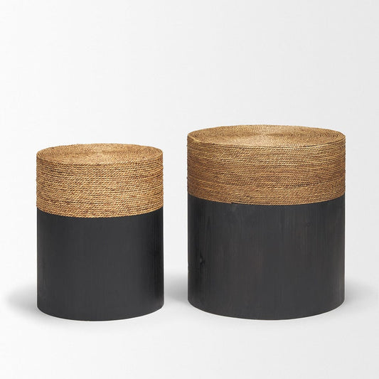 Mercana - Wenopa Matte Black Wood w/ Natural Jute Accent Tables - 71048 view 2