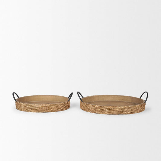Mercana - Wheaton Light Brown Wood w/ Natural Jute Serving Trays - 71046 view 2