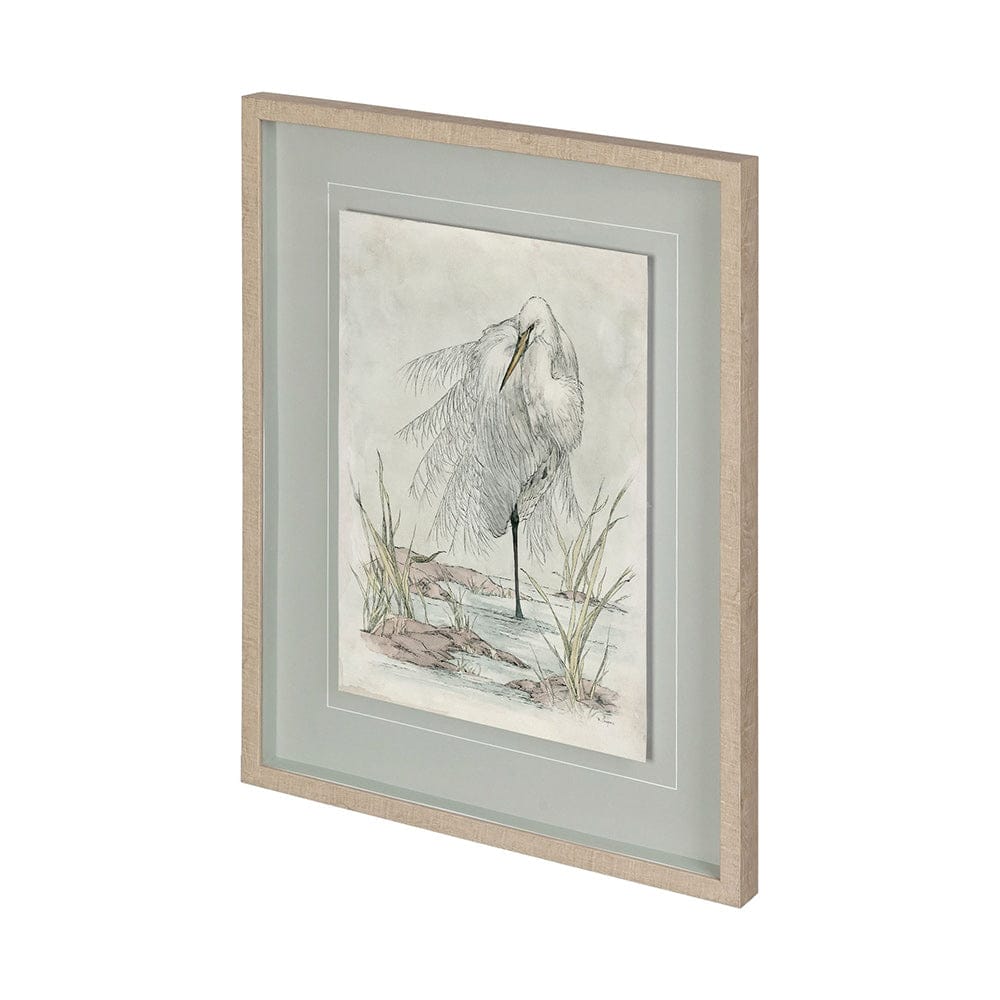 Mercana - White Egret by Mercana Studio a Hand Embellished Textured Framed Art Print Matted under Glass - 12469 view 1