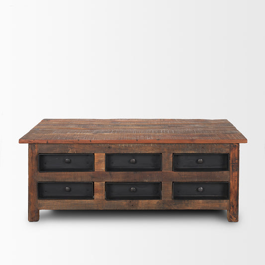 Mercana - Wilton Brown Wood w/ 12 Black Metal Drawers Coffee Table - 70496_CLOSEOUT view 2