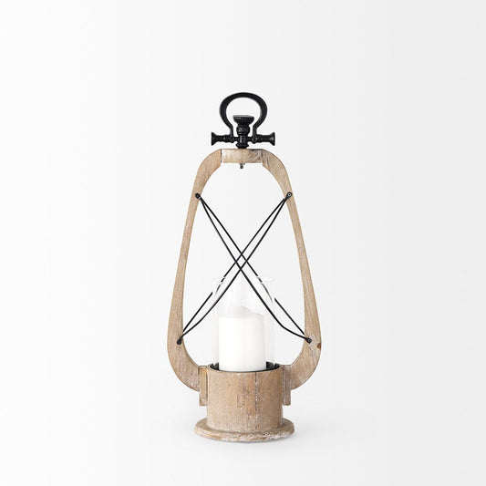 Mercana - Zain I Small Brown Wooden Vintage Inspired Candle Holder Lantern - 68637_CLOSEOUT view 2