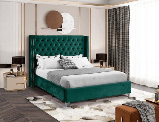 Meridian Furniture - Aiden Green Velvet King Bed - AidenGreen-K veiw 2