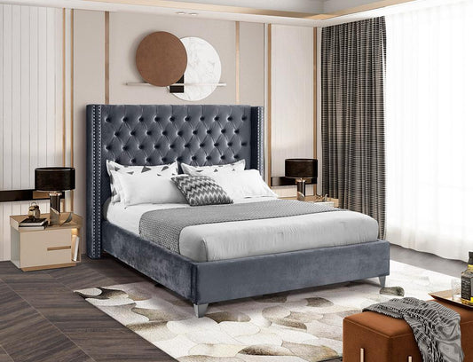 Meridian Furniture - Aiden Grey Velvet King Bed - AidenGrey-K veiw 2