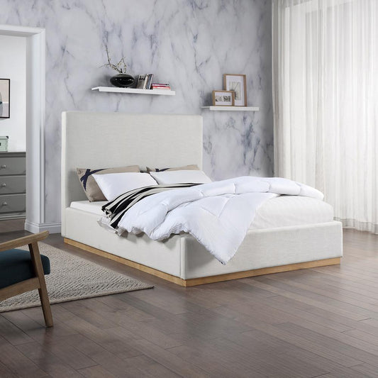 Meridian Furniture - Alfie Cream Linen Textured Fabric Queen Bed - AlfieCream-Q veiw 2