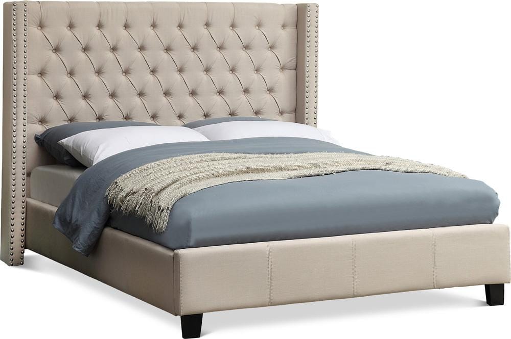 Meridian Furniture - Ashton Beige Linen Textured Queen Bed - AshtonBeige-Q veiw 1