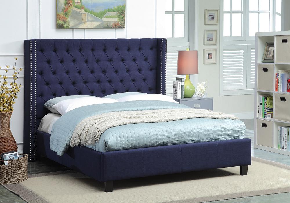 Meridian Furniture - Ashton Navy Linen Textured Full Bed - AshtonNavy-F veiw 2