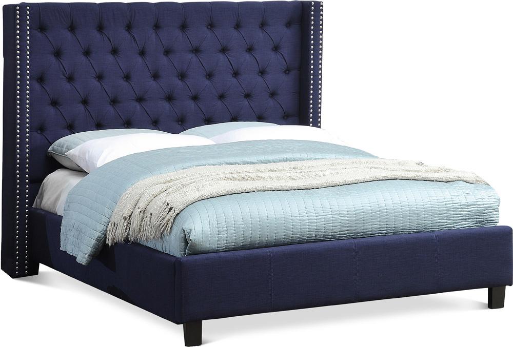 Meridian Furniture - Ashton Navy Linen Textured Queen Bed - AshtonNavy-Q veiw 1