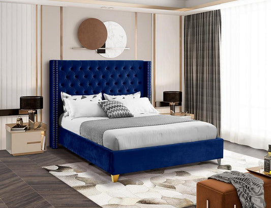 Meridian Furniture - Barolo Navy Velvet King Bed - BaroloNavy-K veiw 2