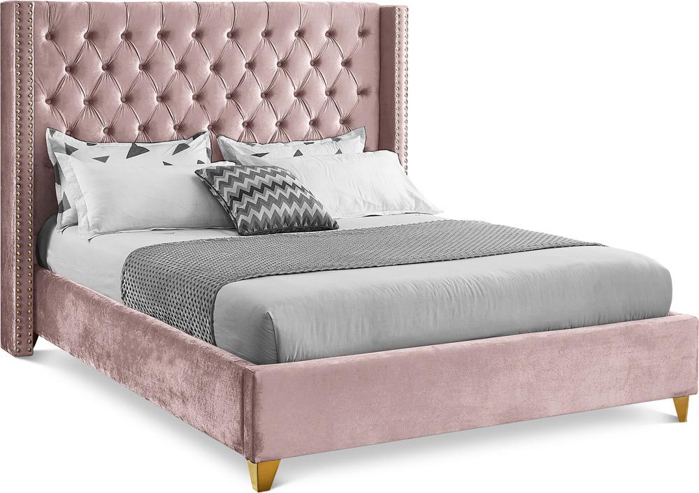 Meridian Furniture - Barolo Pink Velvet King Bed - BaroloPink-K veiw 1