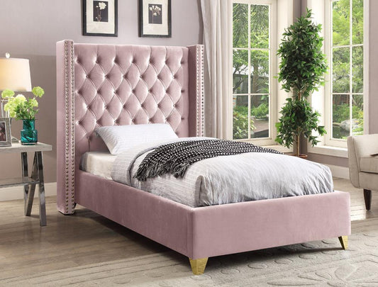 Meridian Furniture - Barolo Pink Velvet Twin Bed - BaroloPink-T veiw 2