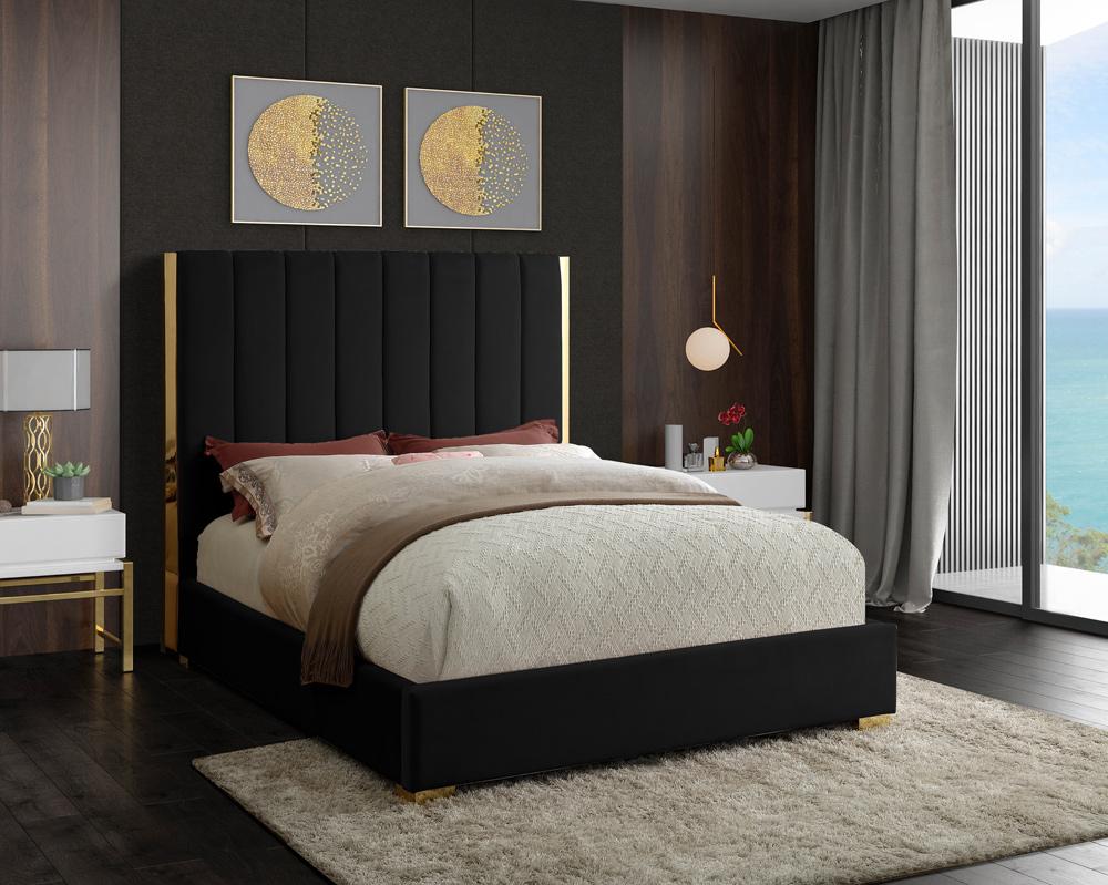 Meridian Furniture - Becca Black Velvet Full Bed - BeccaBlack-F veiw 2