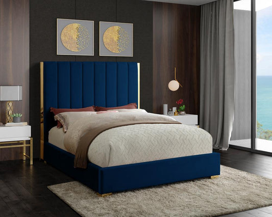 Meridian Furniture - Becca Navy Velvet Full Bed - BeccaNavy-F veiw 2