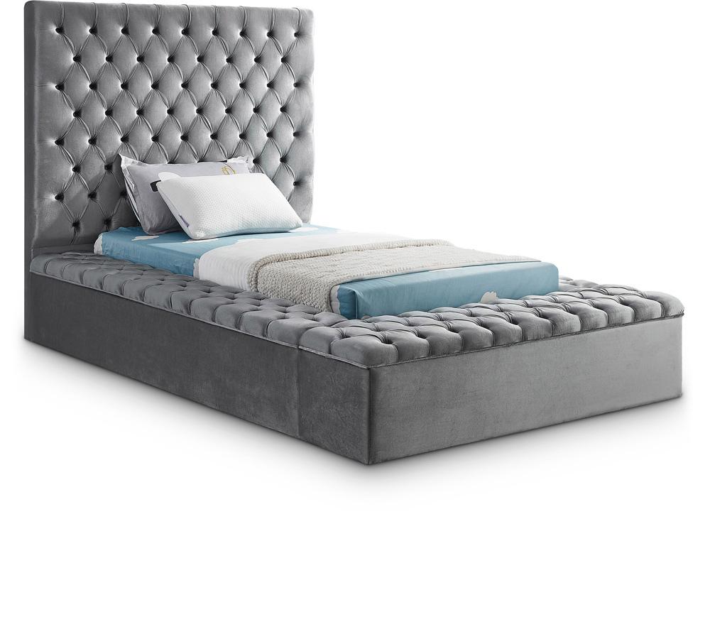Meridian Furniture - Bliss Grey Velvet Twin Bed - BlissGrey-T veiw 1