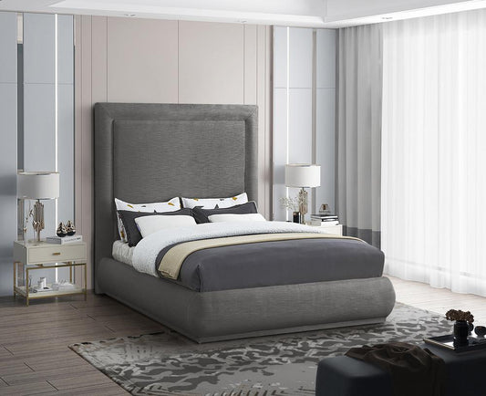 Meridian Furniture - Brooke Grey Linen Textured Fabric Queen Bed - BrookeGrey-Q veiw 2