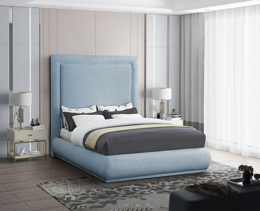 Meridian Furniture - Brooke Light Blue Linen Textured Fabric Queen Bed - BrookeSkyBlu-Q veiw 2
