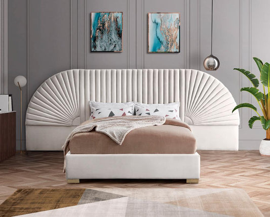 Meridian Furniture - Cleo Cream Velvet Queen Bed - CleoCream-Q veiw 2