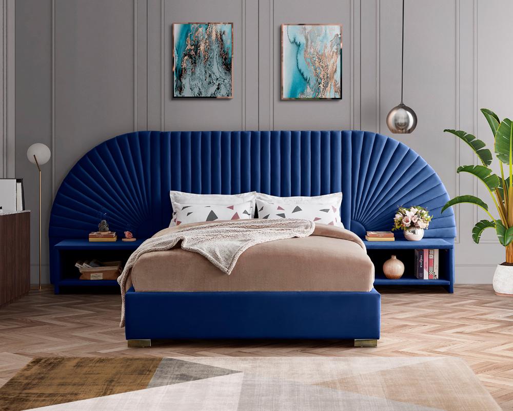 Meridian Furniture - Cleo Navy Velvet King Bed - CleoNavy-K veiw 4