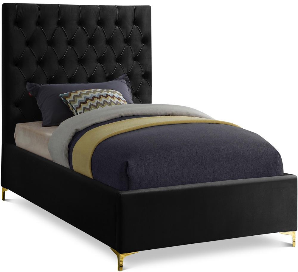 Meridian Furniture - Cruz Black Velvet Twin Bed - CruzBlack-T veiw 1